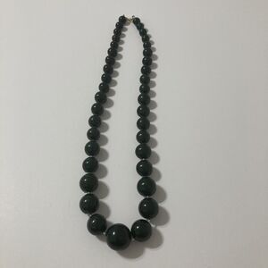 Dark Green Gold Tone Graduation Bead Round Acrylic Necklace Bohemian Hippy